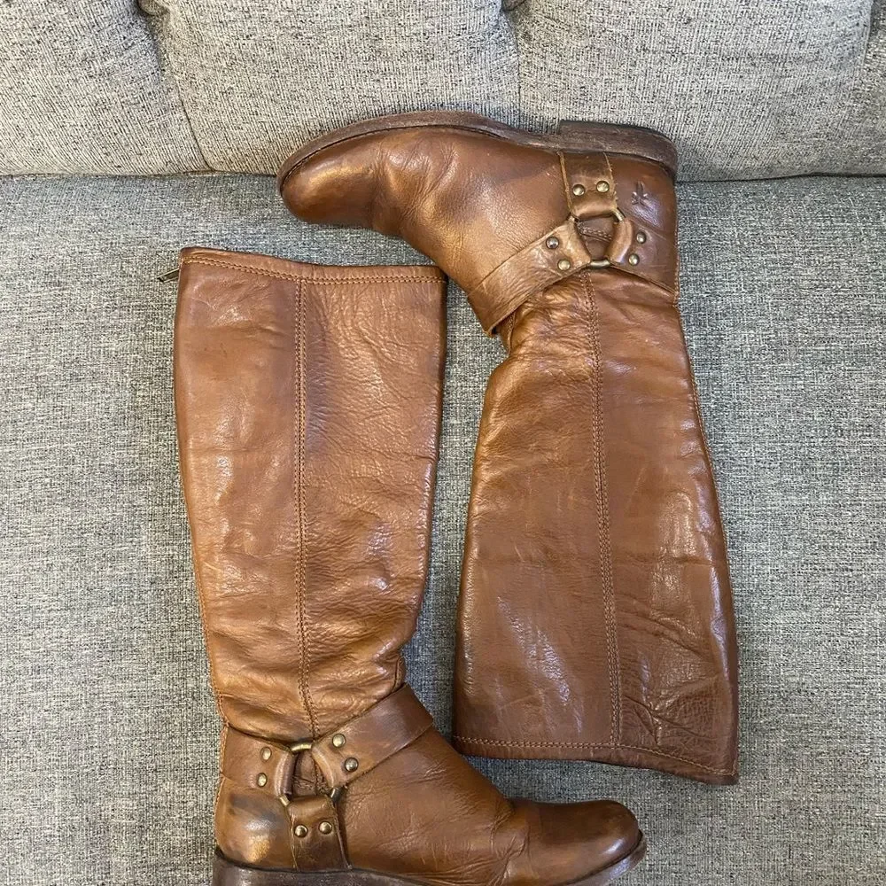 Frye Phillip Harness Tall Brown Boots Women’s Size 6.5